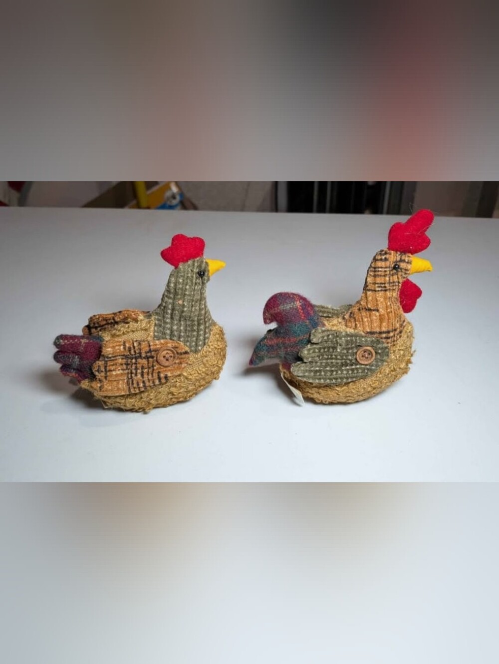 Primitive Fabric Rooster Pair - Country Farmhouse Kitchen Decor Shelf Sitter